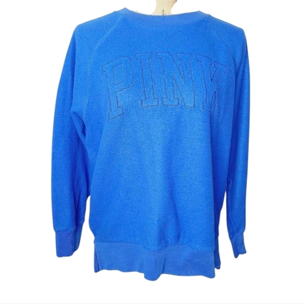 Victoria's Secret Pink Pullover Blue Crewneck Logo Top